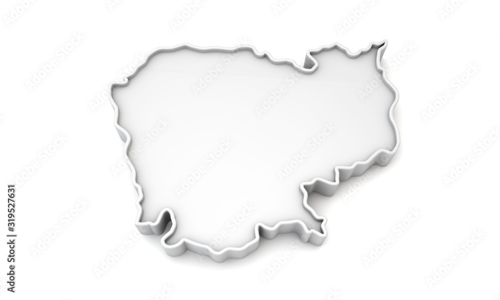 Simple white 3D map of Cambodia. 3D Rendering Simple white 3D map of Cambodia. 3D Rendering