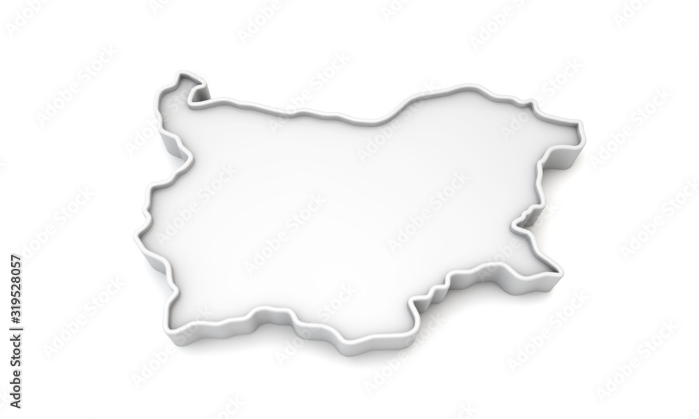 Simple white 3D map of Bulgaria. 3D Rendering