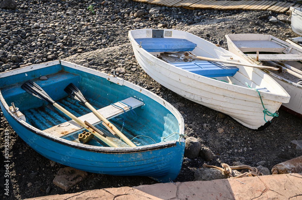 Old fishing boats in the port of La Caletta. Tenerife, Canary Islands, Spain