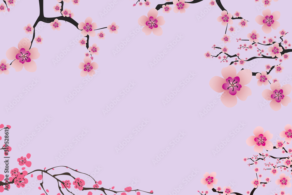 Naklejka premium branch of pink sakura isolated on a violet background