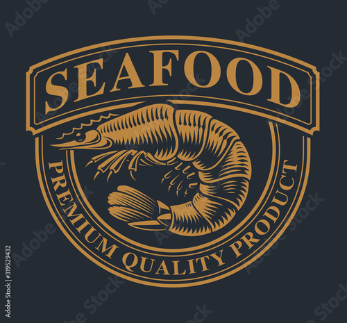 Vintage logo template with a shrimp