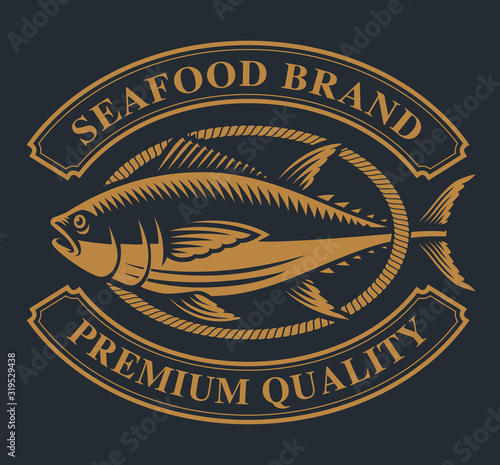 Vintage label with a tuna for seafood