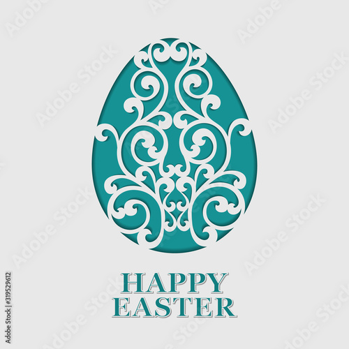 Greeting card Happy Easter egg cut out of paper. Vector illustration  can be used for creating holiday banner or poster.
