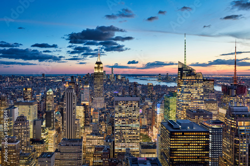 USA, New York, New York City, View of Manhattan at sunset