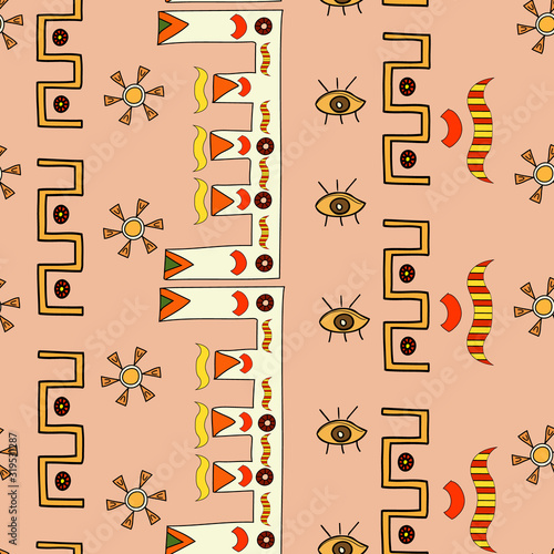 Aztec tribal seamless pattern. Abstract background with  hand drawn shapes and elements, Mayan style, Mexico, Brazil. geometric pattern.
