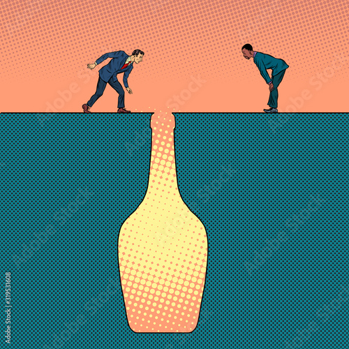 Bottle of wine Pit silhouette. The symbol of alcoholism