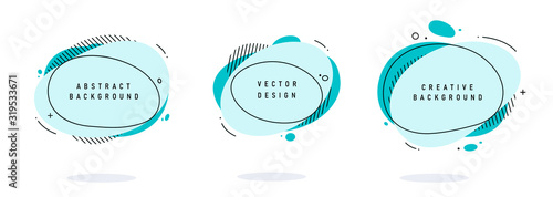 Set of modern abstract vector banners. Flat geometric shapes of different colors with black outline in memphis design style. Template ready for use in web or print design. Illustration