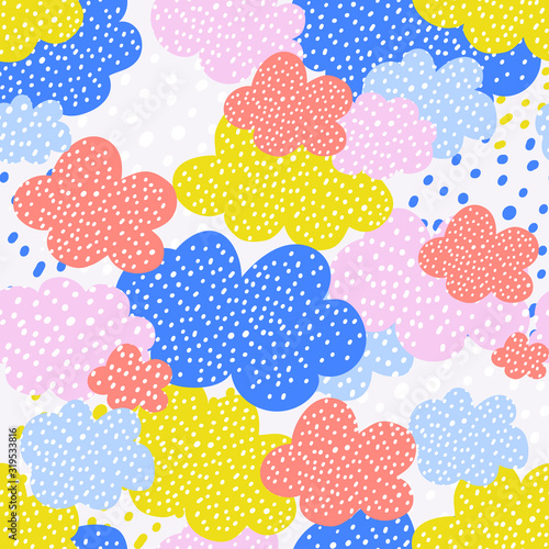 Clouds cute seamless pattern vector background.