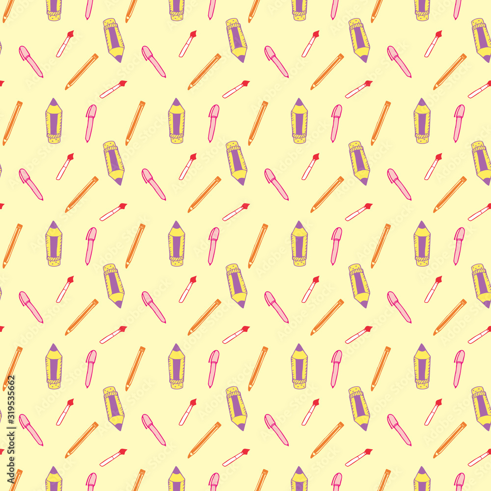 Seamless Pattern with Colorful Pencils and Pens. Back to School Background Seamless Pattern with Colorful Pencils and Pens. Back to School Background