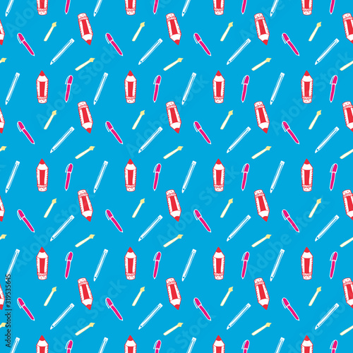 Seamless Pattern with Colorful Pencils and Pens. Back to School Background	