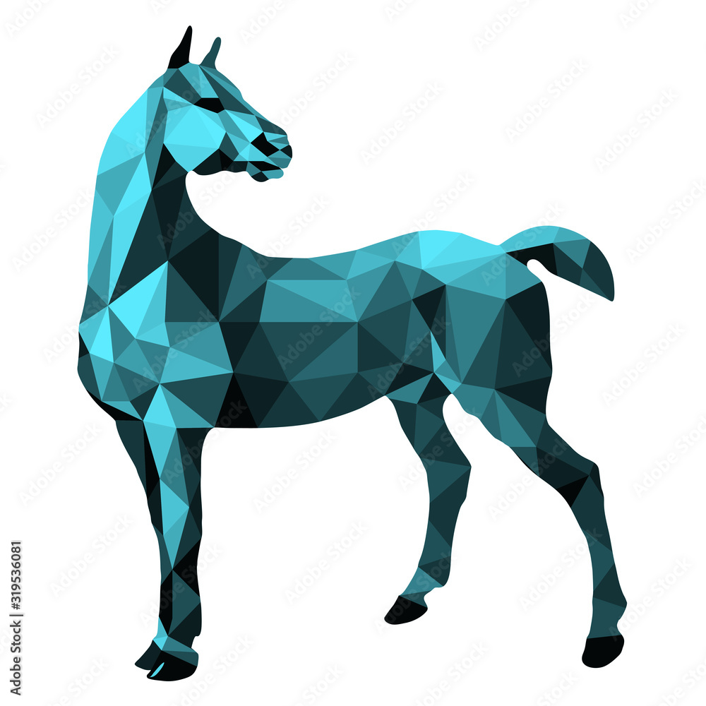 Obraz premium horse blue, isolated image on white background in low poly style