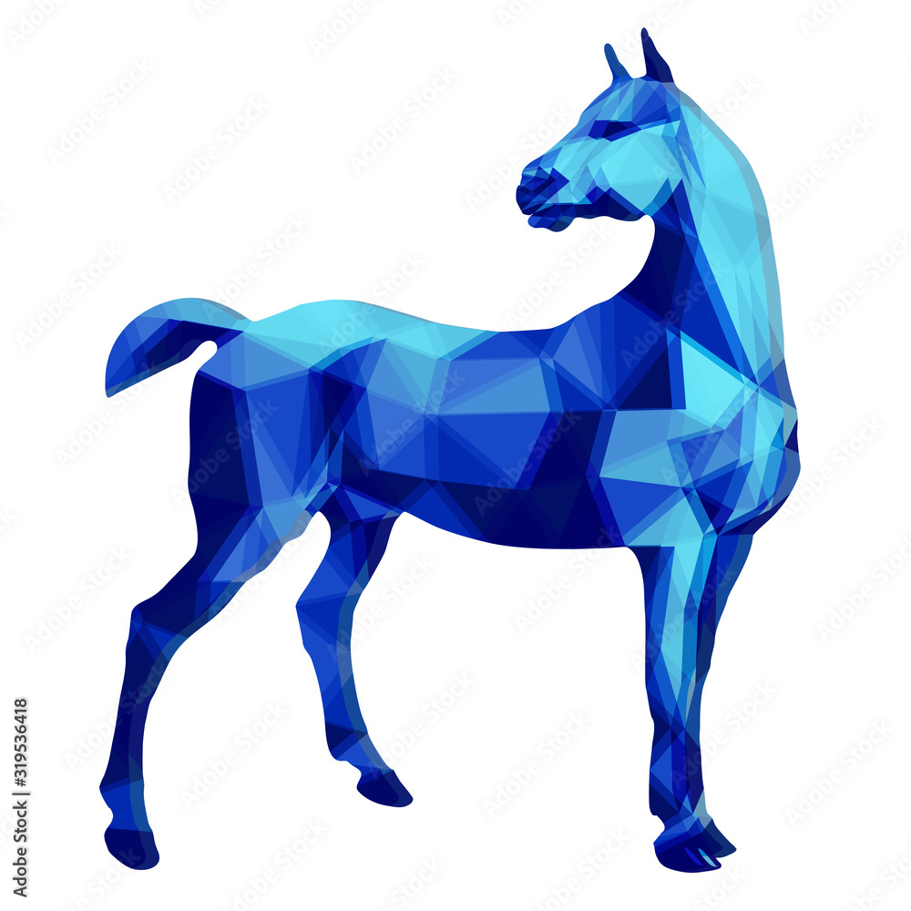 Obraz premium horse blue, isolated image on white background in low poly style