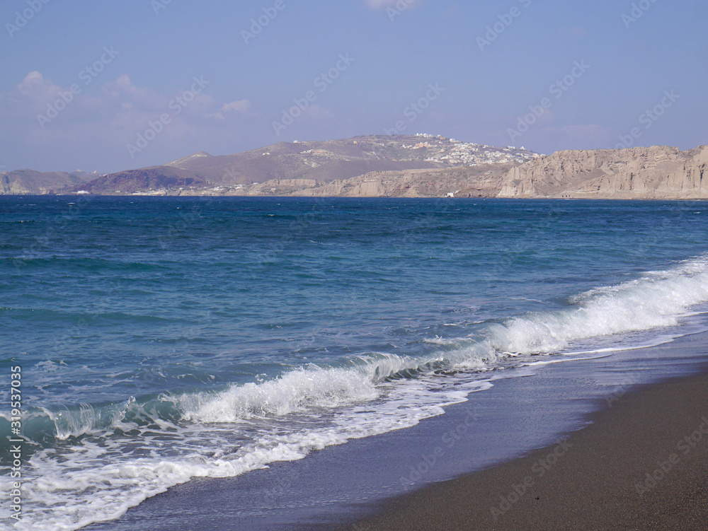 Landscape with beach on the  coast near Akrotiri. Santorini, Greece.