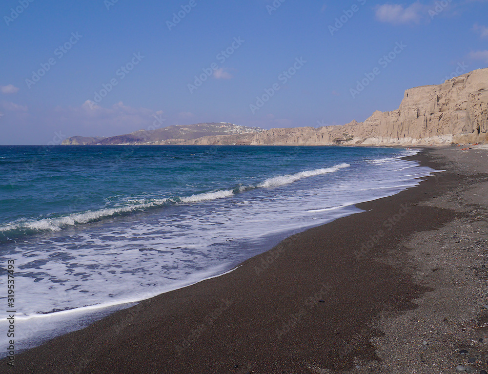 Landscape with beach on the  coast near Akrotiri. Santorini, Greece.