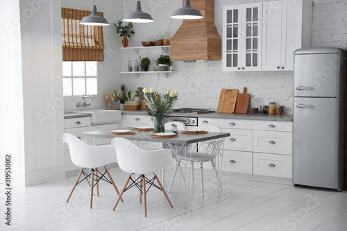 Beautiful kitchen interior with new stylish furniture