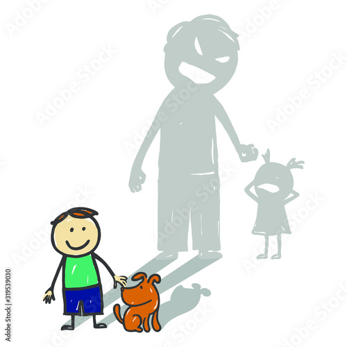 Little boy and angry father. Social poster.