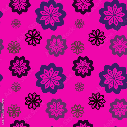 Seamless repeat pattern with flowers in gray on pink background. drawn fabric  gift wrap  wall art design  wrapping paper  background  fabric print  web page backdrop.