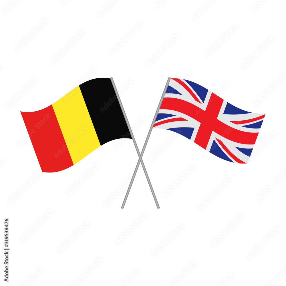 Belgian and British flags vector isolated on white