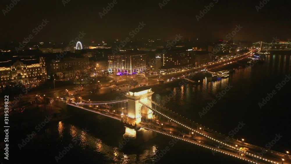 Night Aerial View Bridge Budapest City Night Aerial View Bridge Budapest City
