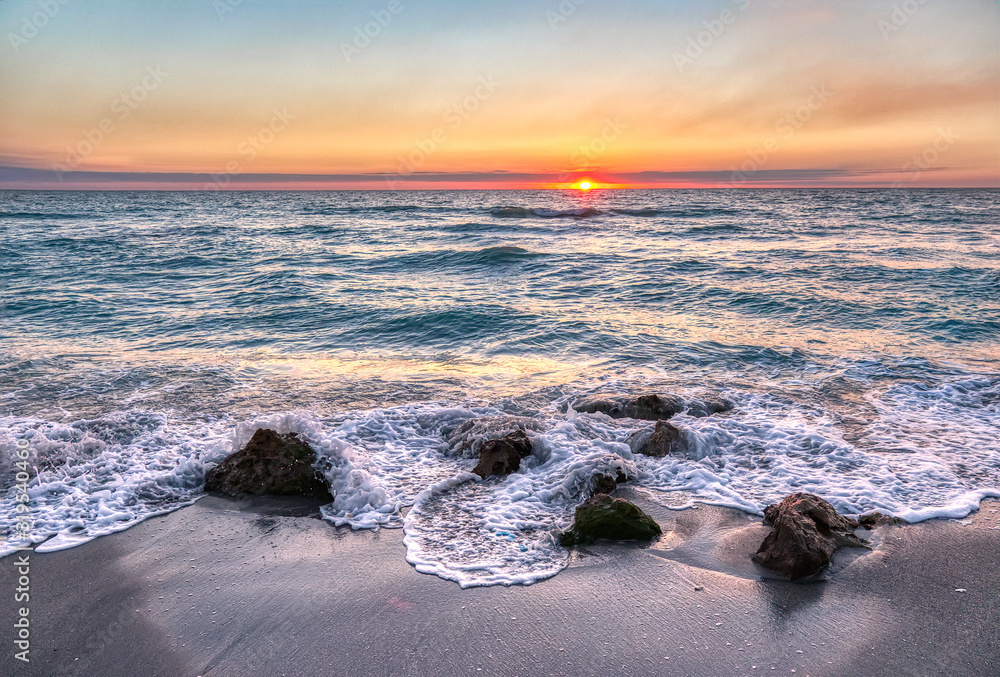 Sunset over Gulf of Mexico from Caspersen Beach in Venice Florida