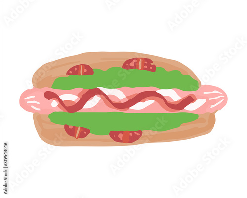 Delicious hot dog with vegetables With mayonnaise tomato sauce