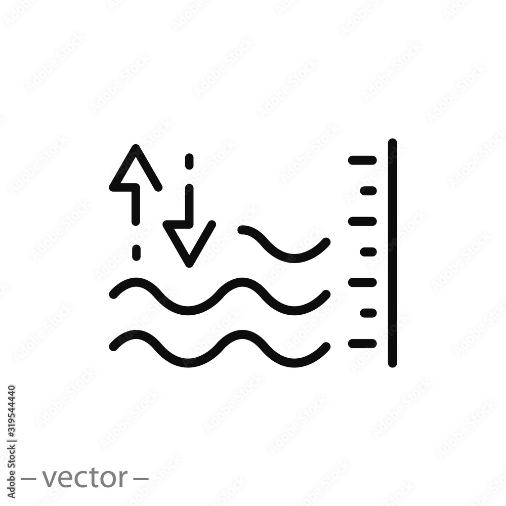 level water or liquid icon, measurement volume, thin line web symbol on