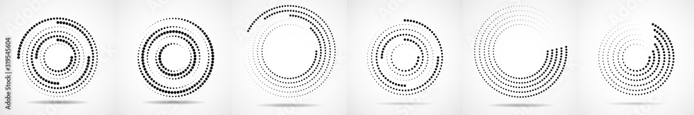Vector set of halftone dotted background in circle form. Circle dots isolated on the white background Vector set of halftone dotted background in circle form. Circle dots isolated on the white background