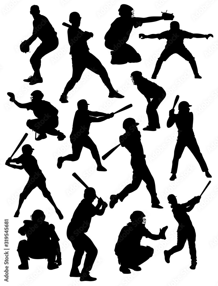  silhouettes of baseball players vector