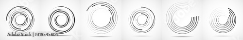 Vector set of halftone dotted background in circle form. Circle dots isolated on the white background