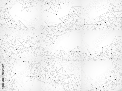 Set of abstract geometric backgrounds with connecting dots and lines. Modern technology concept. Black and white polygonal structure. Vector Illustration