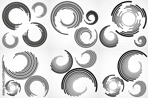 Set of abstract backgrounds with circles with lines, technology backdrop, geometric shapes. Vector Illustration