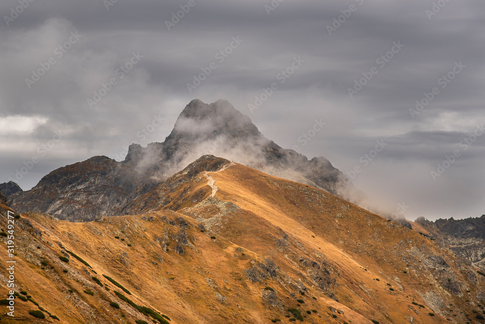 Beautiful autumn panorama landscape with a view of the Tatra Mountains