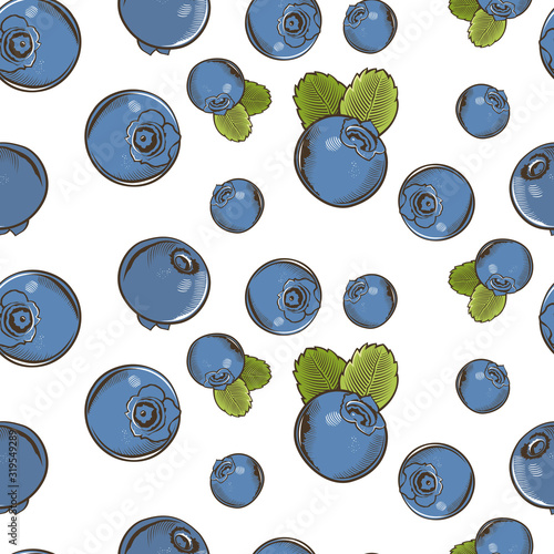 Colored seamless pattern with bilberries in vintage style