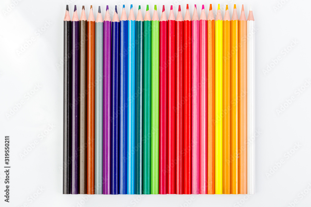 macro multicolored pencils on a white background macro multicolored pencils on a white background