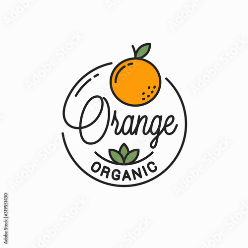 Orange fruit logo. Round linear logo of orange
