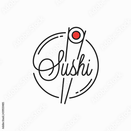 Sushi roll logo. Round linear of sushi chopstick