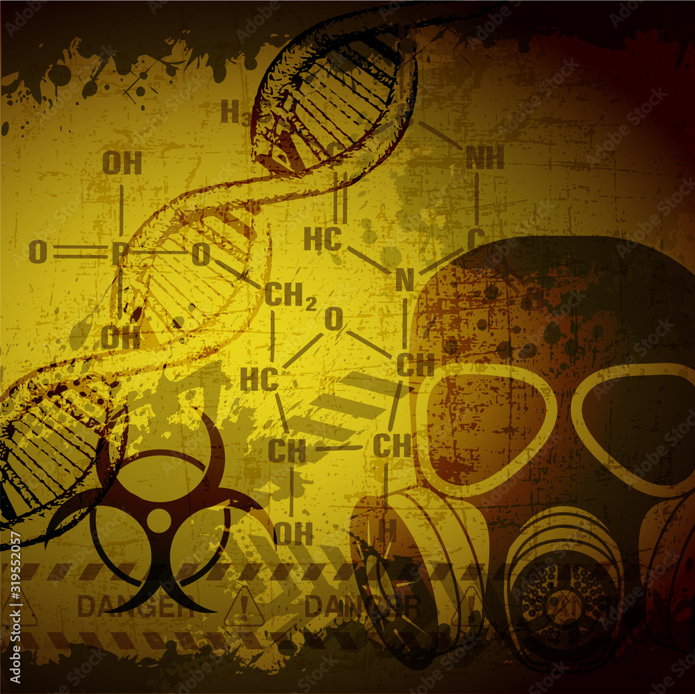 Biosecurity poster in grunge style virus mutation vector illustration.