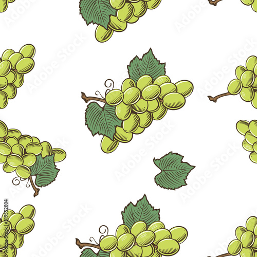 Colored seamless pattern with green grapes in vintage style