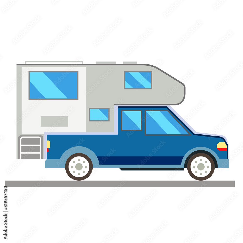 blue trailer camper caravan truck pickup isolated at the white background
