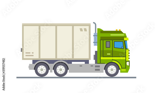 green big truck with cargo isolated at the white background