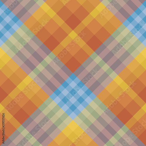 Seamless pattern in stylish discreet yellow  orange  blue  pink  green  grey colors for plaid  fabric  textile  clothes  tablecloth and other things. Vector image. 2