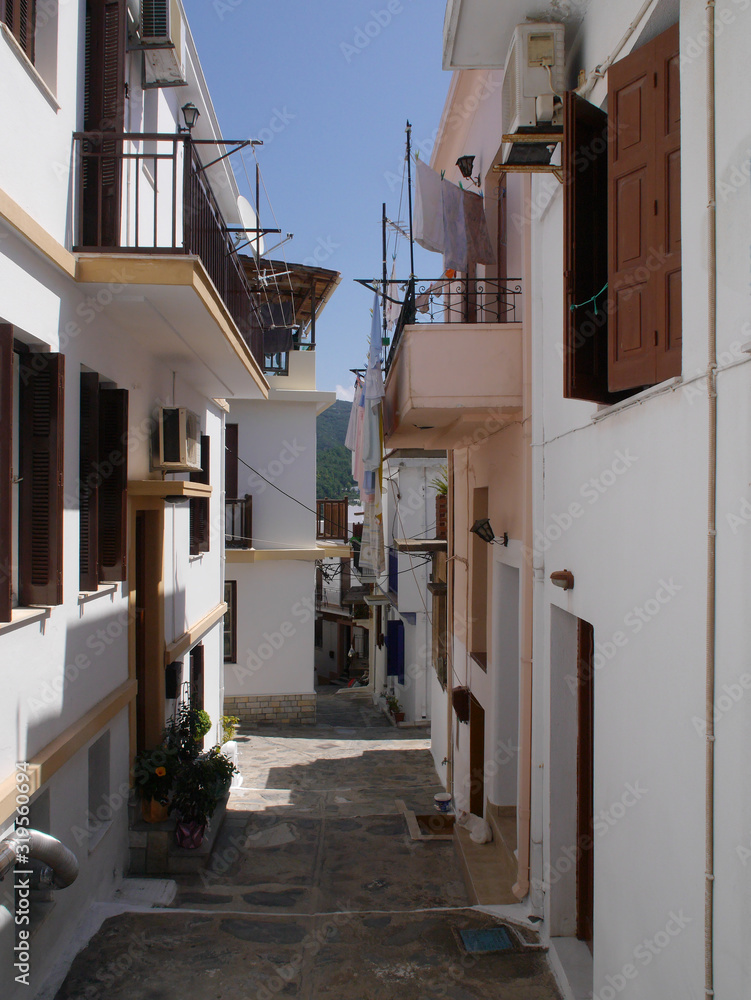 Walk through the streets of the old town of Skopelos, Greece