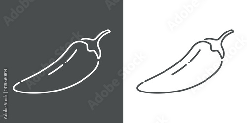 Icono plano lineal pimiento chile picante en fondo gris y fondo blanco