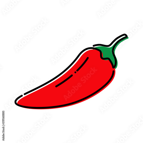 Icono plano lineal pimiento chile picante en rojo y verde