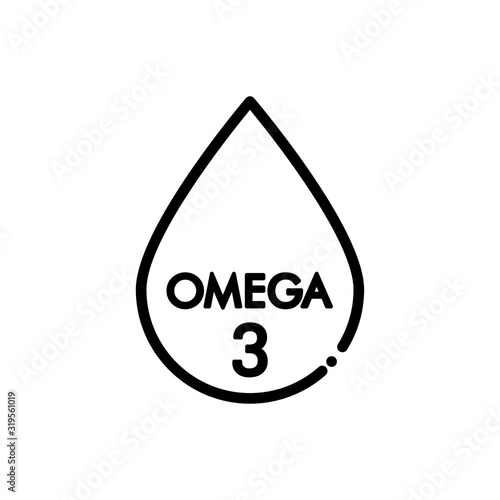 Omega 3. Icono plano lineal gota en color negro