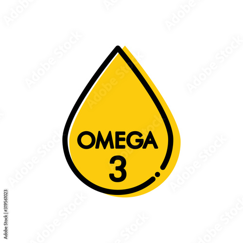 Omega 3. Icono plano lineal gota con color amarillo