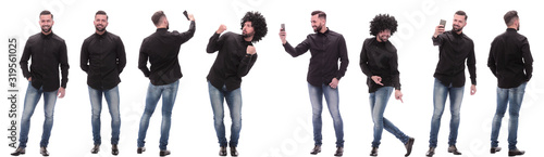 collage of photos of a young man with a smartphone