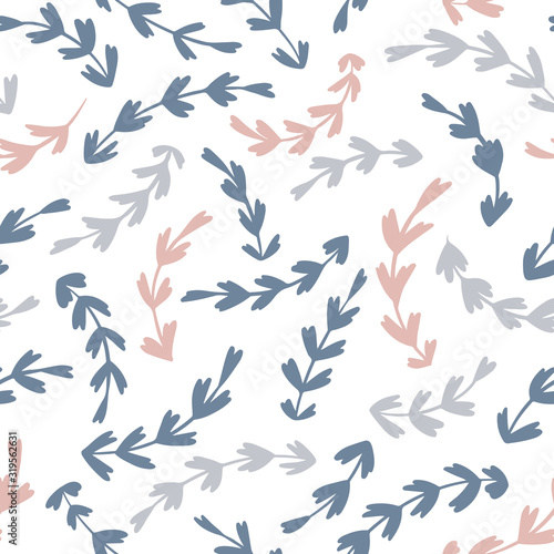 Floral vector seamless pattern in pastel colors on a white background. Hand drawn simple doodle illustration. Ideal for textiles, wallpaper, packaging, etc.