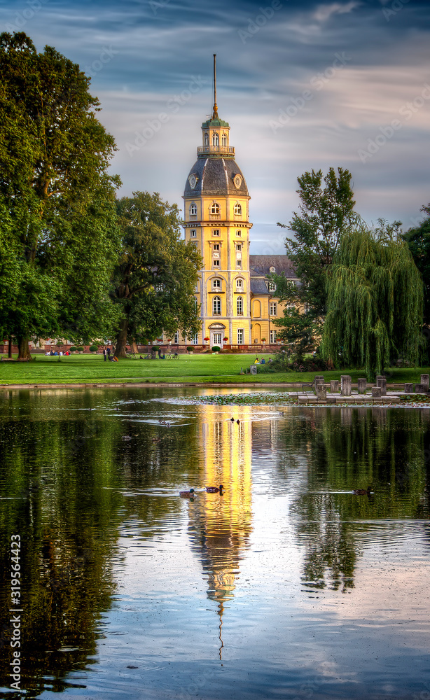 The Castle in Karlsruhe, Germany, Reflecting in a Pond