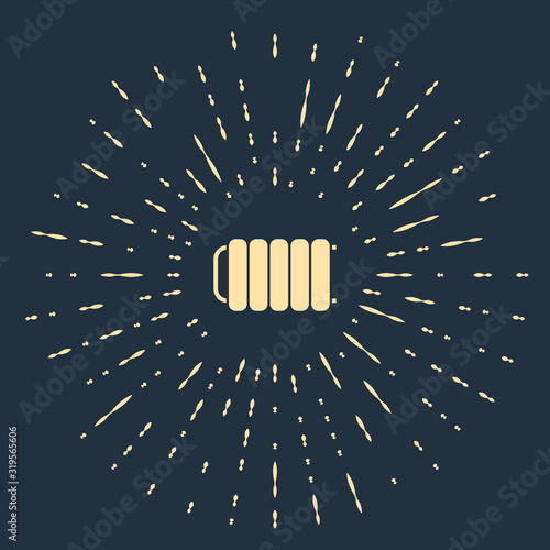 Beige Heating radiator icon isolated on blue background. Abstract circle random dots. Vector Illustration